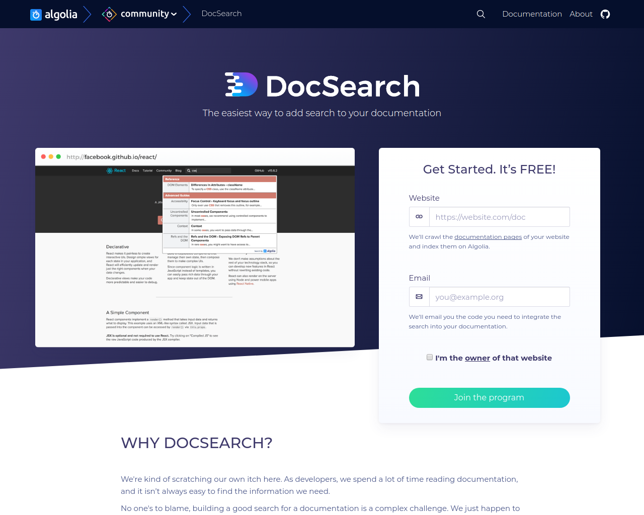 Cover photo of Algolia DocSearch
